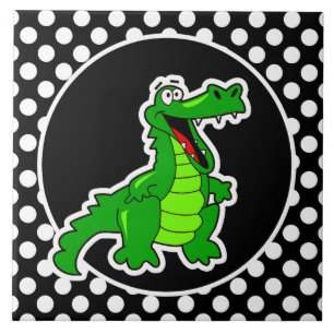 Alligator på Black and White Polka dots Kakelplatta