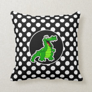 Alligator på Black and White Polka dots Kudde