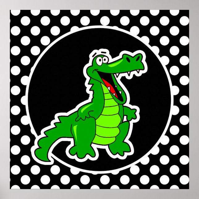 Alligator på Black and White Polka dots Poster (Framsidan)