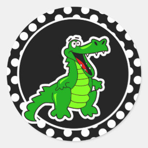 Alligator på svartvit polka dots runt klistermärke