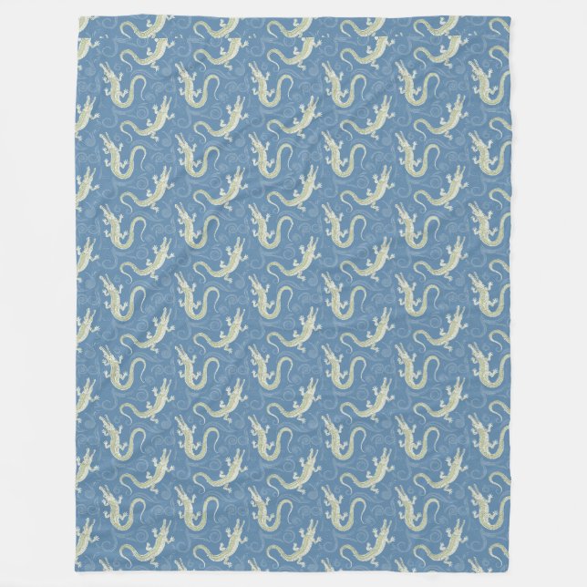 Alligator Paisley med Grönt på Blue Fleecefilt (Framsidan)
