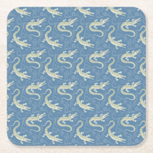 Alligator Paisley med Grönt på Blue Underlägg Papper Kvadrat