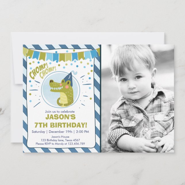 Alligator party Boy Inbjudningar (Framsida)