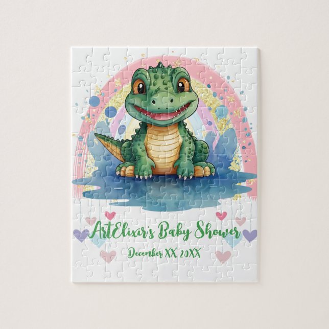 Alligator Pastel Rainbow Colorful Baby Shower Pussel (Vertikal)