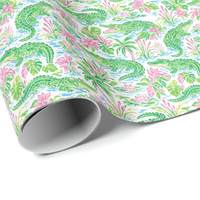 Alligator Preppy Palm Beach Mönstertryck Presentpapper (Rullad Hörn)