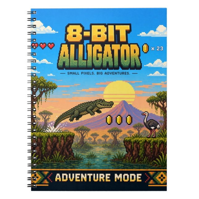Alligator, Retro 8-Bit Pixel Art Anteckningsbok (Framsidan)