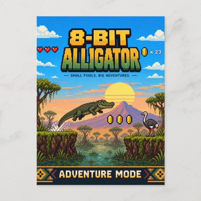 Alligator, Retro 8-bitars pixelkonst Vykort (Framsida)