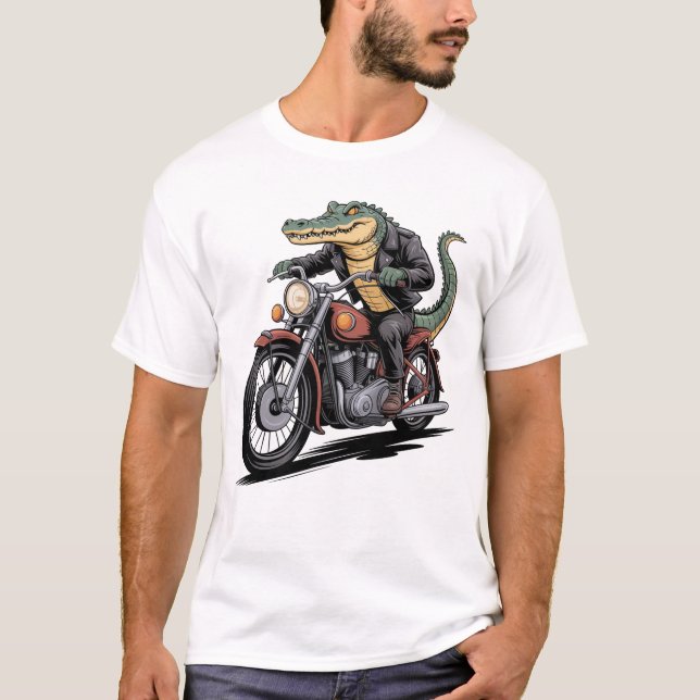Alligator Riding Motorcykel T Shirt (Framsida)