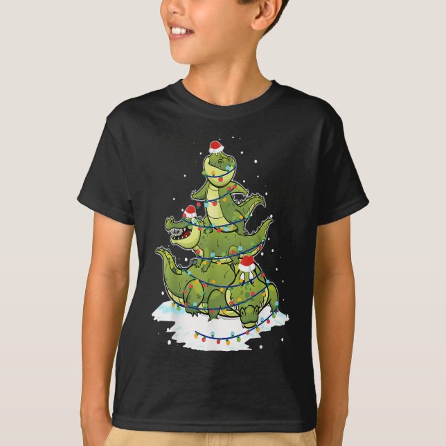 Alligator Santa Christmas Light Tree Design T Shirt (Framsida)