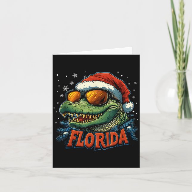 Alligator Santa Funny Florida Holiday Christmas Xm Kort (Framsida)