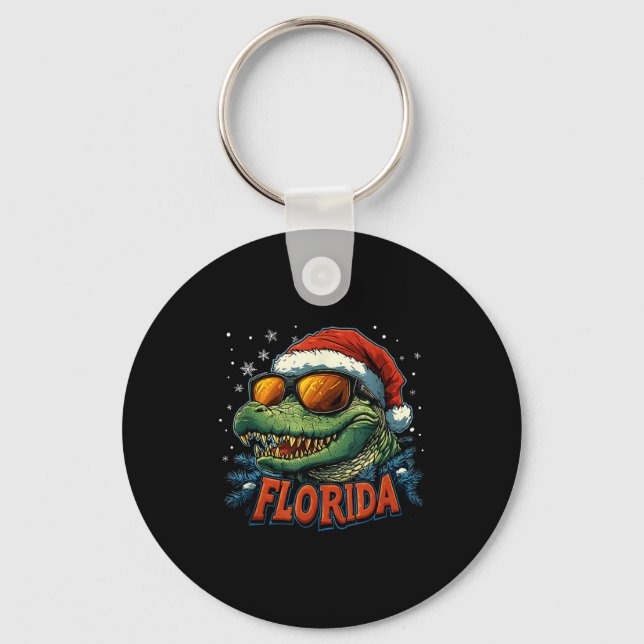 Alligator Santa Funny Florida Holiday Christmas Xm Nyckelring (Framsida)