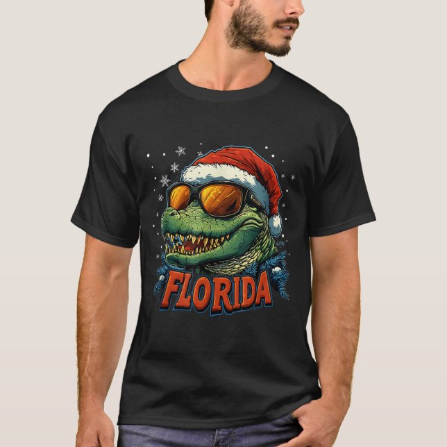 Alligator Santa Funny Florida Holiday Christmas Xm T Shirt (Framsida)