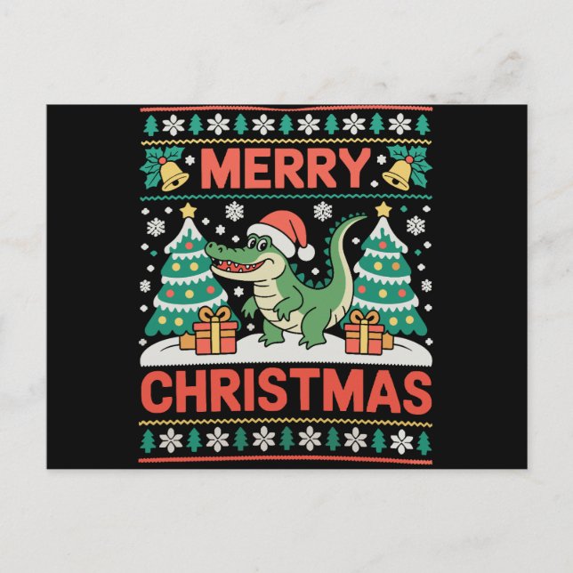 Alligator Santa Hatt Fulstyg Tröja Julgran Helg Vykort (Framsida)