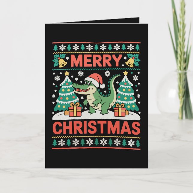 Alligator Santa Hatt Fulstyg Tröja Julgran Kort (Framsida)