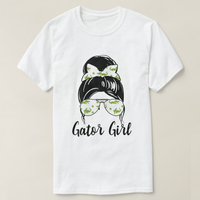 Alligator Shirt Florida Gator Girl Messy Bun Croco T (Design framsida)