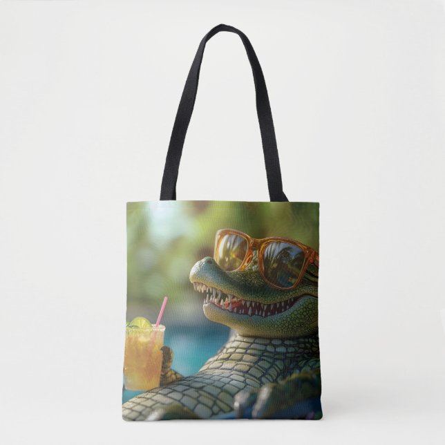 Alligator som njuter av en poolside drink tygkasse (Framsida)