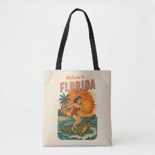 Alligator Surfer Beach Pin-Up Retro Coastal Surf Tygkasse