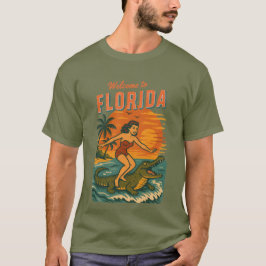Alligator Surfing Coastal Life Graphic Retro Surf T Shirt