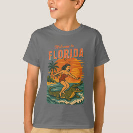 Alligator Surfing Coastal Life Graphic Retro Surf T Shirt