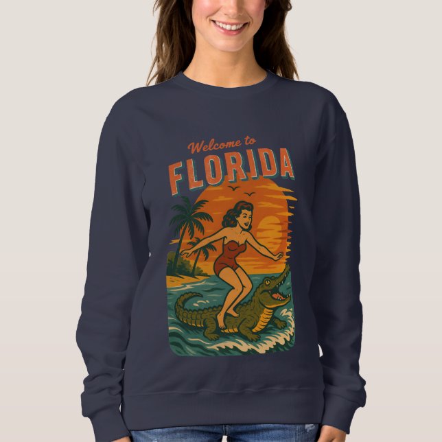 Alligator Surfing Kustliv Grafisk Retro Surf T Shirt (Framsida)