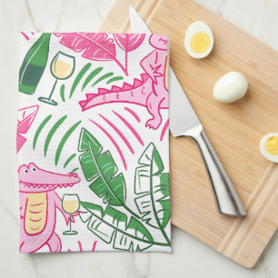 Alligator Vin Rosa Grönt Preppy Kökshandduk