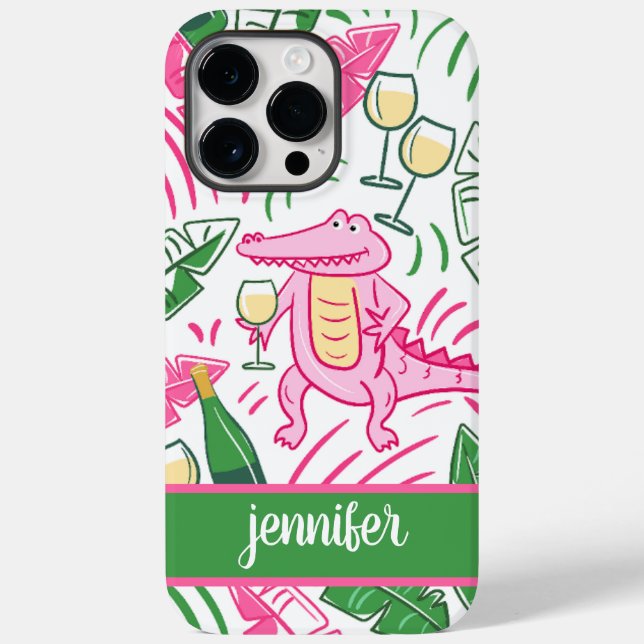 Alligator Vin Rosa Grönt Preppy Personlig Cas (Baksida)