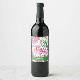 Alligator Vin Rosa Grönt Preppy Personlig Vinflaska Etikett