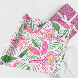 Alligator Vin Rosa Grönt Preppy Presentpapper