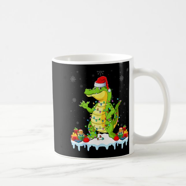 Alligator Wearing Xmas Lights Santa Hat Alligator  Kaffemugg (Höger)