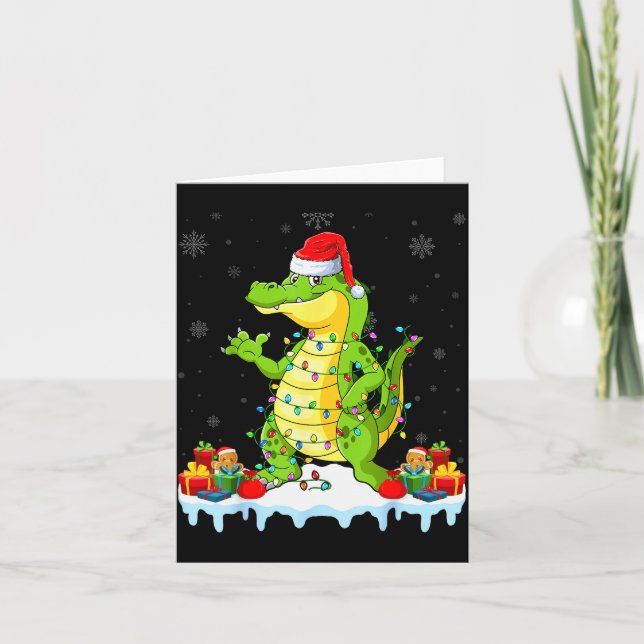 Alligator Wearing Xmas Lights Santa Hat Alligator  Kort (Framsida)
