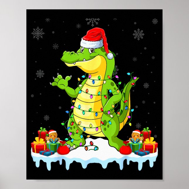Alligator Wearing Xmas Lights Santa Hat Alligator  Poster (Framsidan)