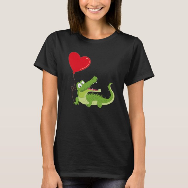 Alligators With Heart Balloon Valentines Day Love  T Shirt (Framsida)