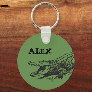 Alligatorteckning med anpassningsbarnamn nyckelring