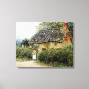 Allingham A Cottage med solblommor vid Peaslake Canvastryck