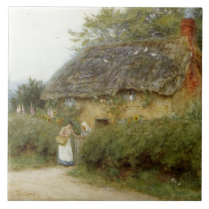Allingham A Cottage med solblommor vid Peaslake Kakelplatta