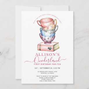 Allison's Onederland Girl's Par-Tea 1st Birthday Inbjudningar