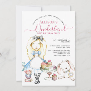 Allison's Onederland Tea Party Girl's 1st Birthday Inbjudningar