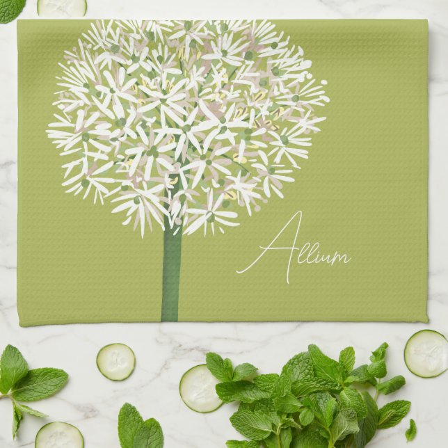  Allium Flower Botanical Art | Elegant Flora Kökshandduk (Vikta)