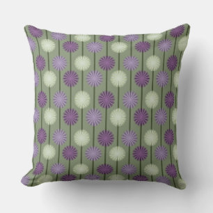 Allium Flower Mönster Lila and Grönt Pillow Kudde