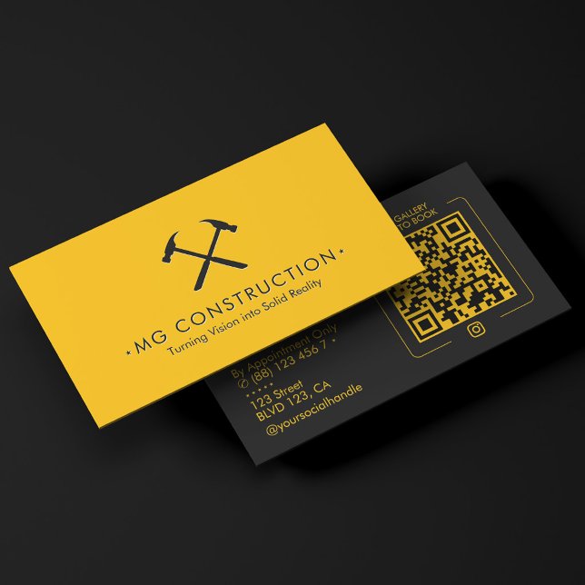 Allmän Entreprenad Konstruktion Gul Svart Visitkort (General Contractor Construction Yellow Black)