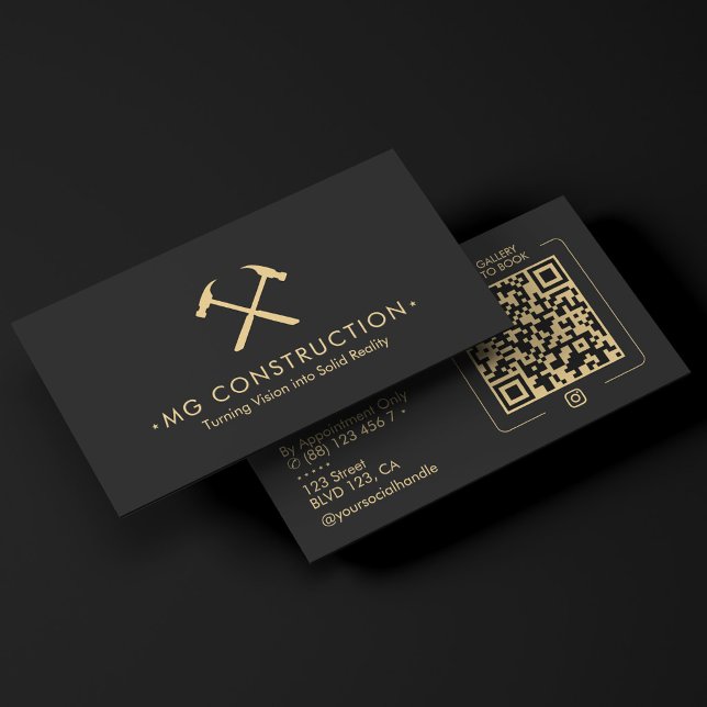 Allmän entreprenör för konstruktionshammare svart visitkort (Construction Hammer General Contractor Black Business Card
)