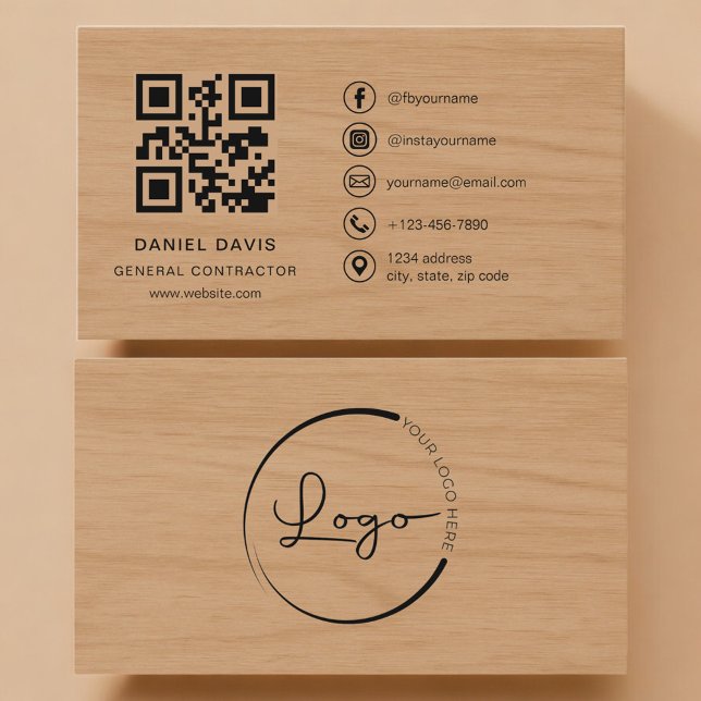 Allmän Entreprenör Trä Professionell QR-kod Visitkort (Skapare uppladdad)