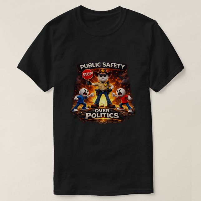 Allmän säkerhet framför politik (3) t shirt (Design framsida)