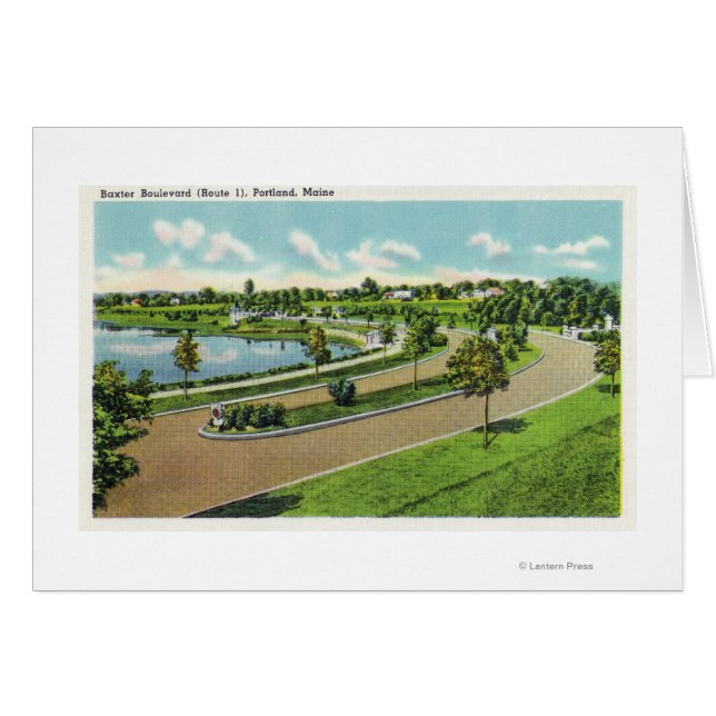 Allmän vy över Baxter Blvd, rutt nr 1 Hälsningskort (Framsidan Horizontal)
