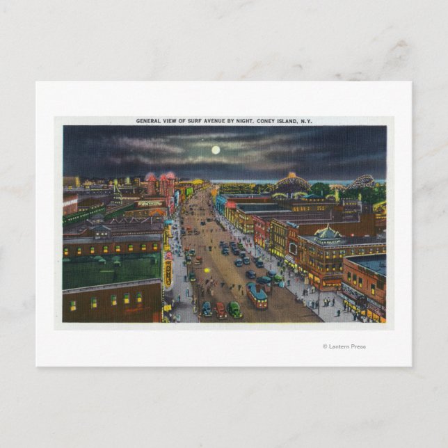 Allmän vy över Surfa Avenue på natten Vykort (Framsida)