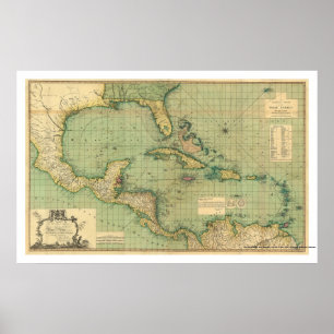 Allmänt kartlägga av de västra Indiesna vid Speer Poster