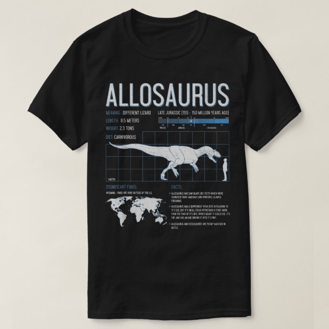 Allosaurus Dinosaur Facts T Shirt Manar Womens Kid (Design framsida)