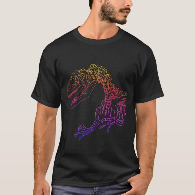 Allosaurus Skeleton Rainbow T-shirt (Framsida)