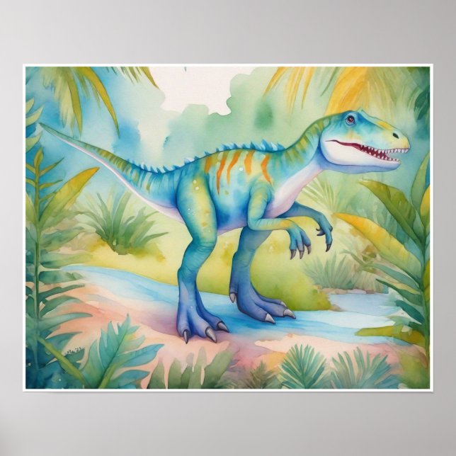 Allosaurus Watercolor Nursery Art Poster (Framsidan)