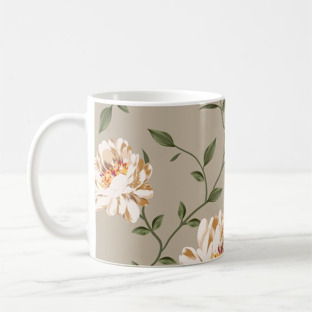 Allover brunblomma Mönster på blå botten Kaffemugg (Vänster)